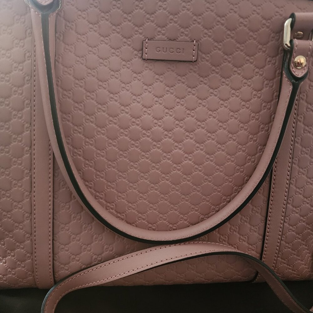 GUCCI - AUTHENTIC PINK LEATHER MICRO GUCCISIMA TOTE - Picture 5 of 12